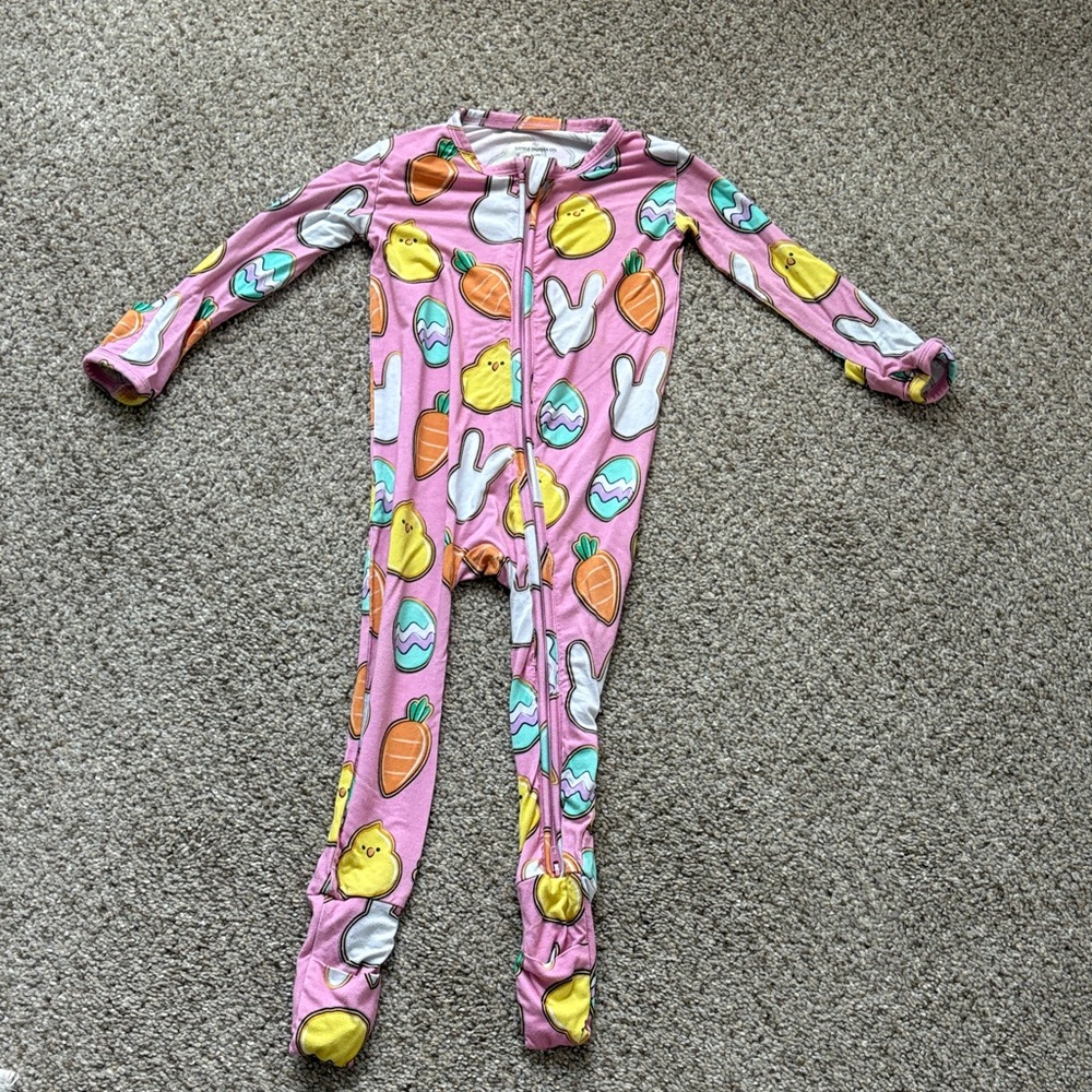 Little Pajama CO Convertible Footie in Pink Easter Print